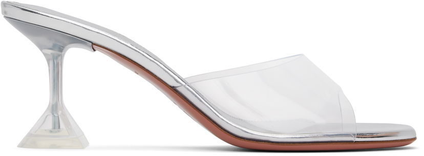 Nega čevljev Amina Muaddi Amina Muaddi Lupita Glass Slipper 70 Heeled Sandals Kovinski | LUPITA GLASS SLIPPER 70 PVC
