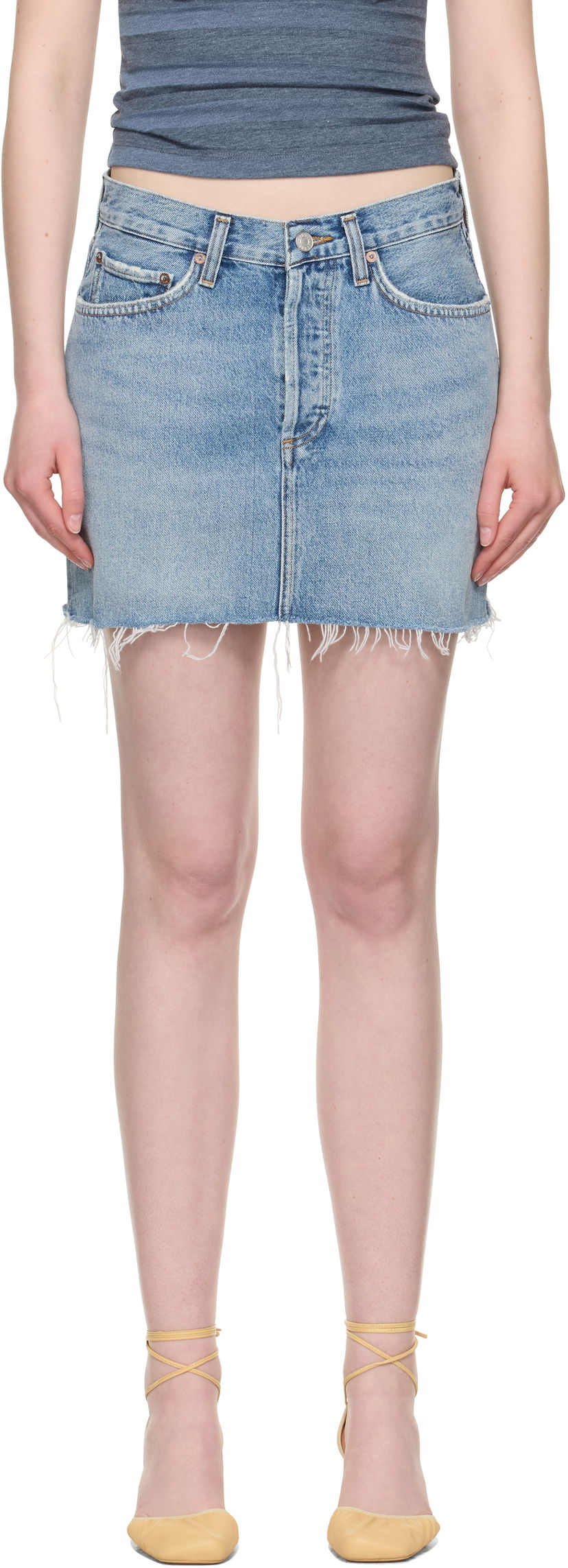 Krila AGOLDE AGOLDE V-Waist Denim Miniskirt Modra | A3067-1206