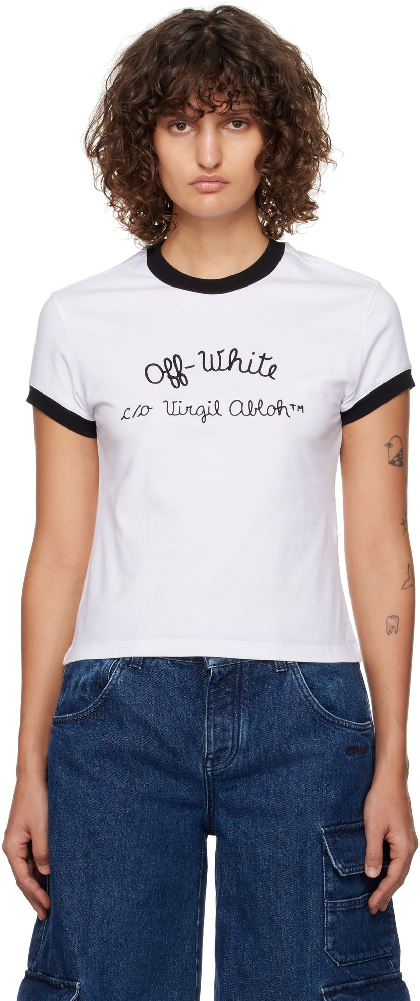 Majica Off-White Embroidered Script Logo Fitted T-Shirt Bela | OWAA112F24JER0010110