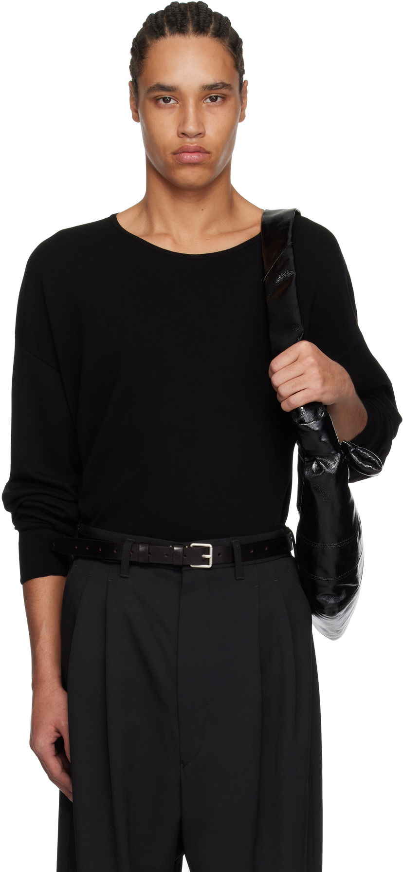 Pleteni pulover LEMAIRE Lemaire Fine Cotton Long Sleeve Sweater Črna | TO1373 LK1041