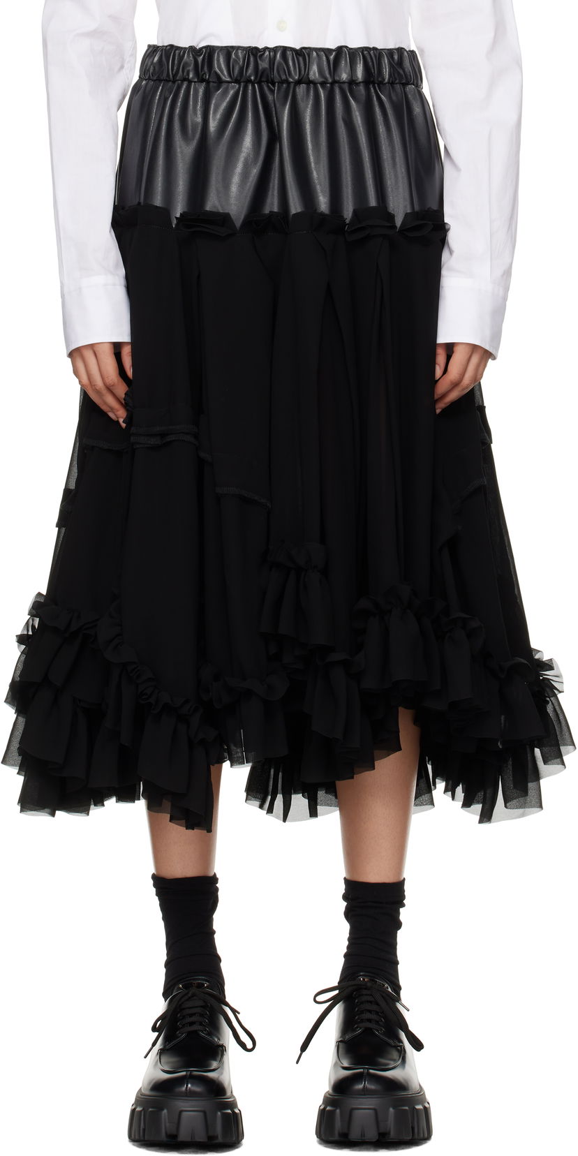 Krila Comme des Garçons Georgette Faux-Leather Midi Skirt Črna | GN-S023-051