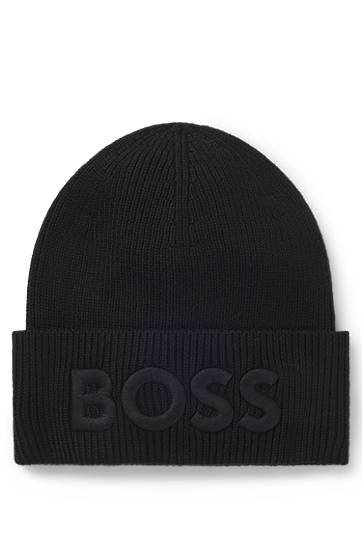 Beanie BOSS BOSS Wool-Blend Beanie with Embroidered Logo Črna | 50522449