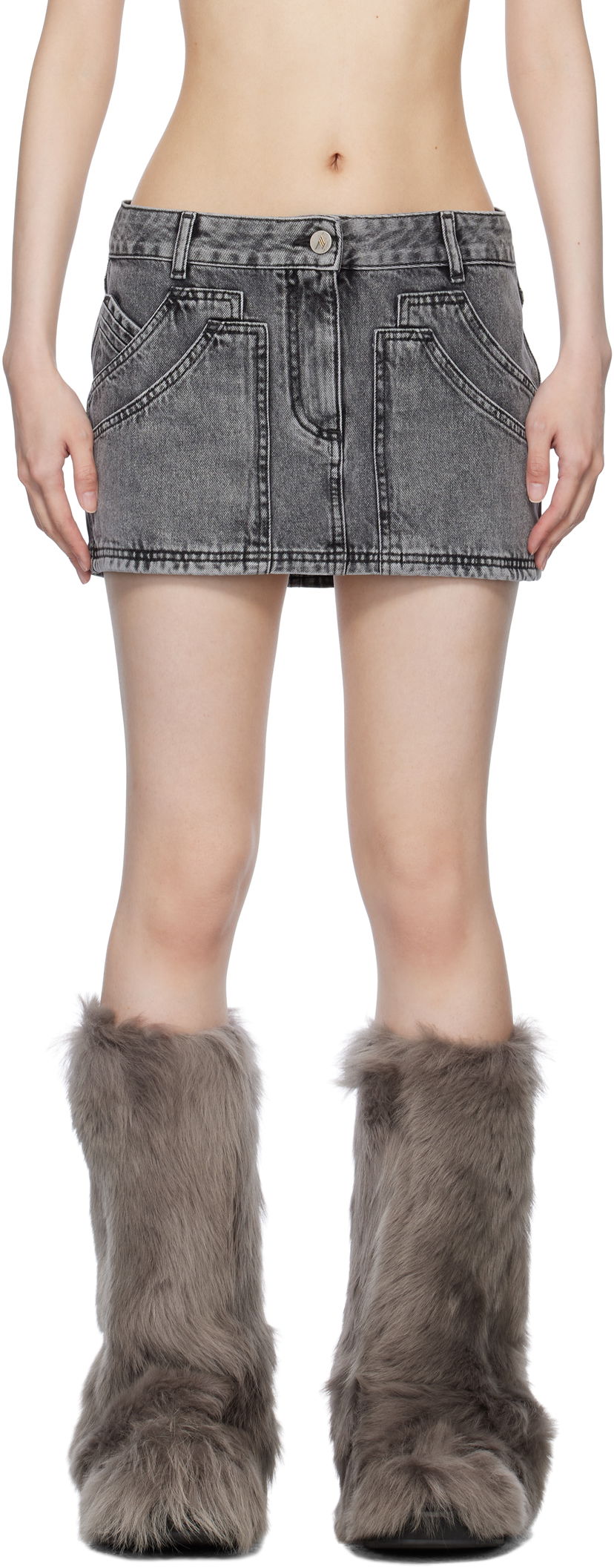 Krila The Attico The Attico Faded Denim Miniskirt Siva | 250WCR00137 DDD104AA