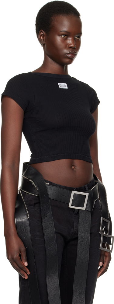 Krop-top Jean Paul Gaultier Jean Paul Gaultier 'The Patch' Ribbed Crop T-Shirt Črna | 25/33-F-TS105P-J054-00, 1