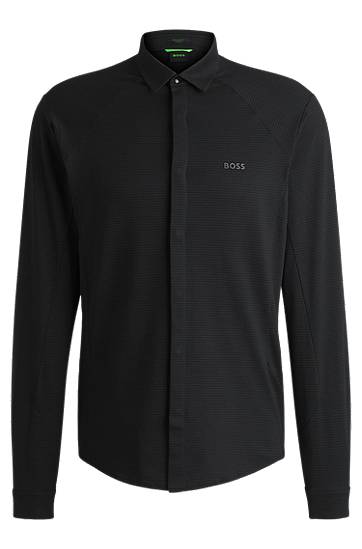 Srajce BOSS Regular-Fit Knitted Cotton Piqué Shirt Črna | 50540201