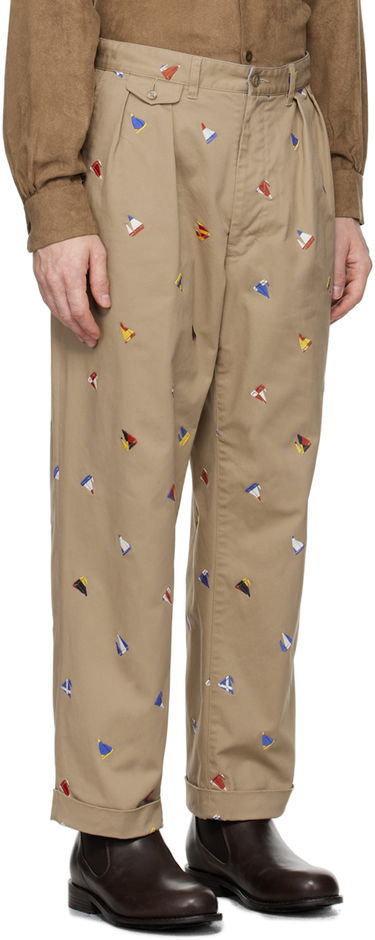 Hlače BEAMS Beams Plus 2 Pleats Embroidered Trousers Bež | 3823-0172-874, 1