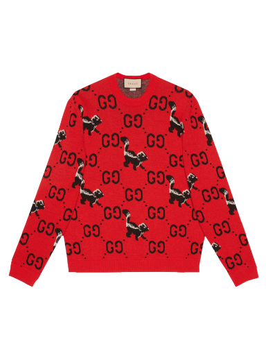 Pleteni pulover Gucci GG And Skunk Wool Knit Sweater Rdeča | 711576 XKCL2 6229