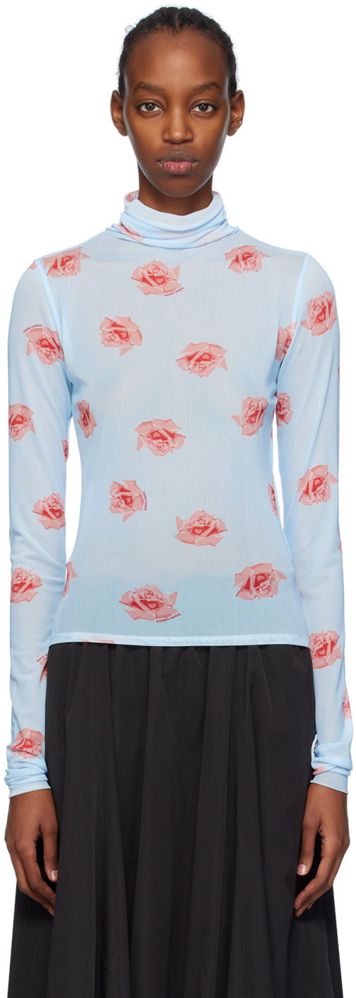 Pleteni pulover KENZO Paris Rose Turtleneck Modra | FE52TO7124EA