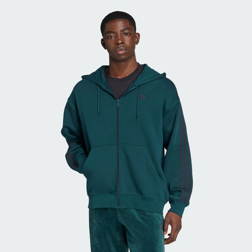 Pulover adidas Performance Adicolor Oversize Zip Hoodie Zelena | JX1549
