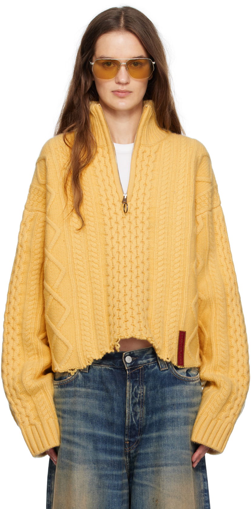 Pleteni pulover Martine Rose Martine Rose Cropped Cable Knit Half-Zip Sweater Rumena | 972YA18721