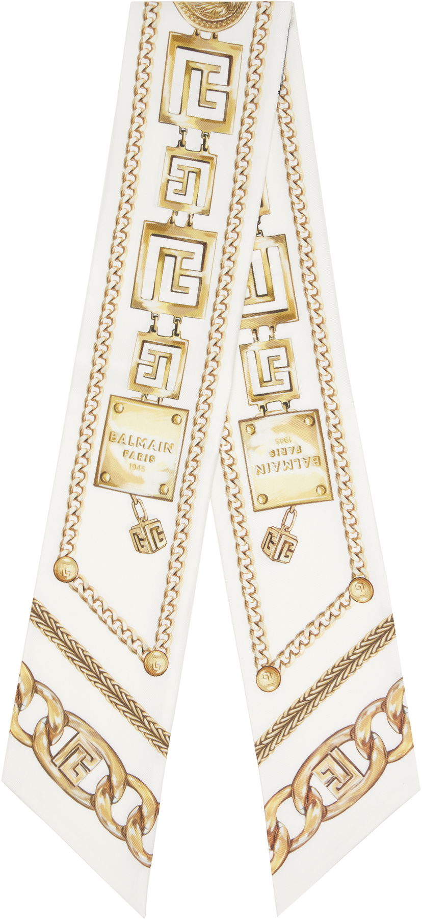 Šala Balmain Printed Silk 'Balmain Chains' Bandana Bela | FF1XF090SF15