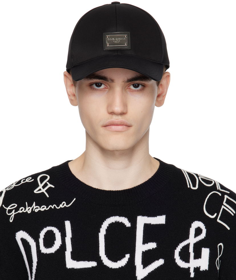 Kapa Dolce & Gabbana Black Plaque Cap Črna | GH590AGF421