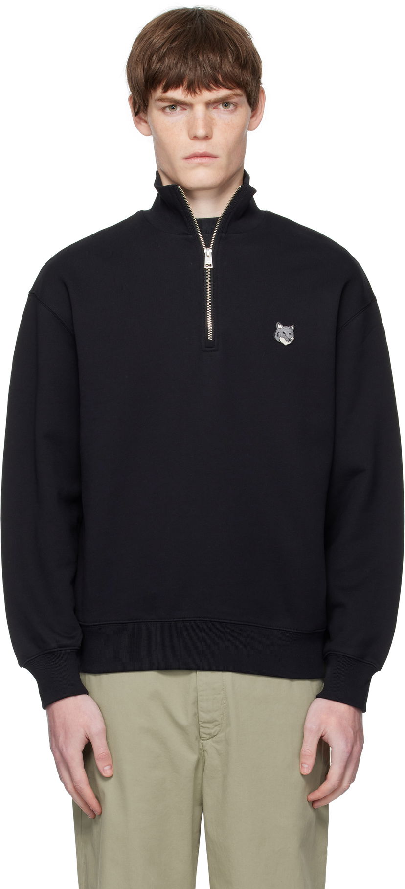 Pulover MAISON KITSUNÉ Maison Kitsuné Fox Head Comfort Half Zip Sweatshirt Črna | PM00305KM0341
