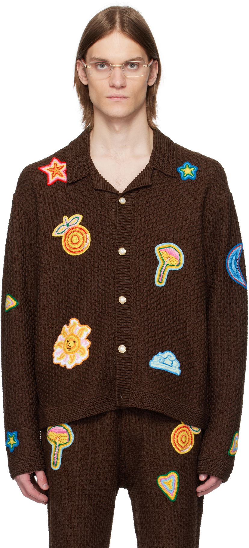Pleteni pulover Casablanca Casablanca Crochet Motif Cardigan Rjava | MS25-KW-912-01