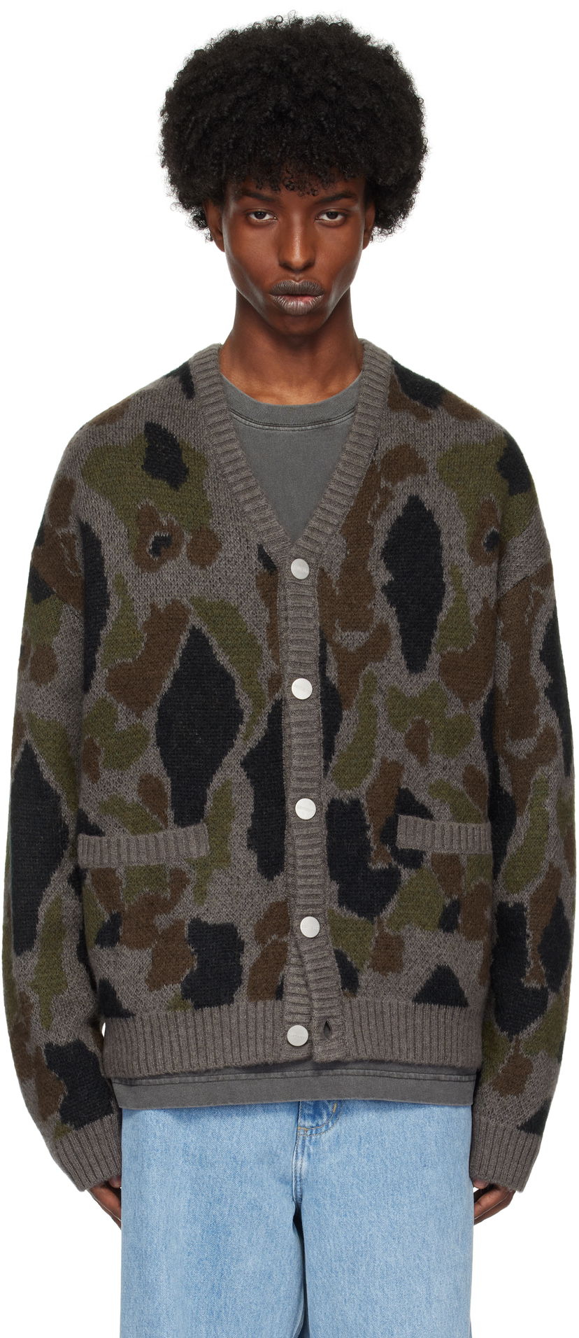 Pleteni pulover Carhartt WIP Camouflage Knit Cardigan Siva | I033914