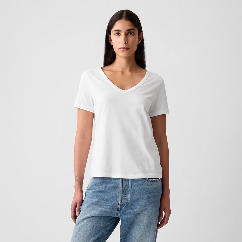 Majica GAP T-shirt Shortsleeve Vneck Fresh White XS Bela | 740140-02
