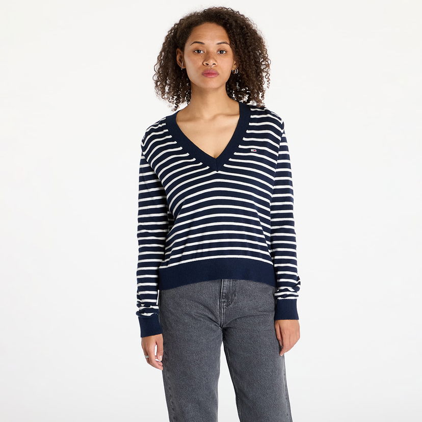 Pleteni pulover Tommy Hilfiger Essential Vneck Sweater Blue Modra | DW0DW18670 0A5