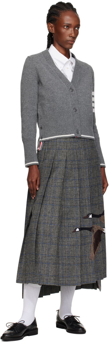 Pleteni pulover Thom Browne Thom Browne Intarsia Geese 4-Bar V-Neck Cardigan Siva | FKC657A-Y1029, 3