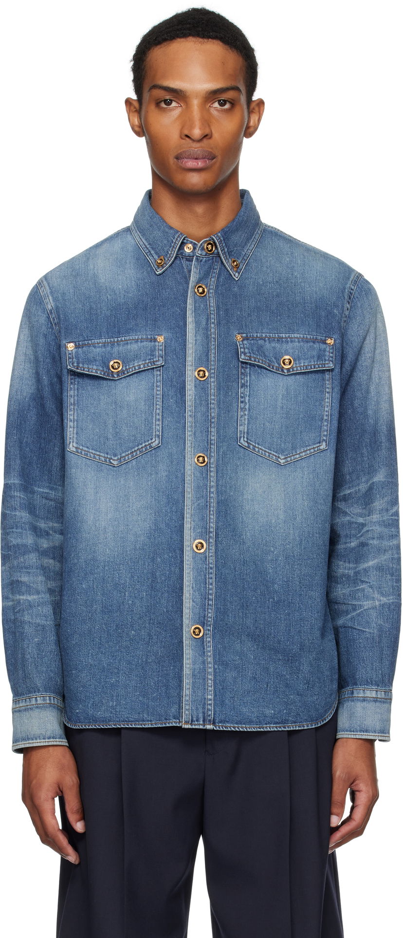 Srajce Versace Versace Denim Shirt Modra | 1013887_1A14406