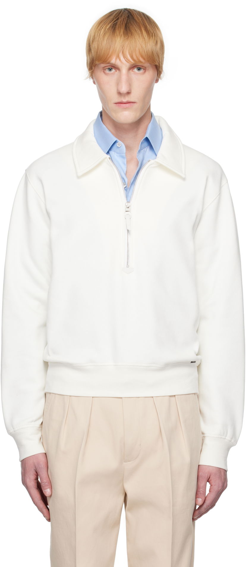 Pleteni pulover Tom Ford TOM FORD Cotton Cashmere Zip Rugby Jacket Bela | JEL003-JMC050S25