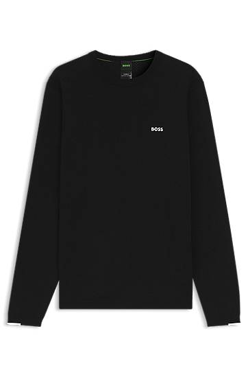 Pleteni pulover BOSS Cotton long-sleeved sweater with contrast details Črna | 50541940