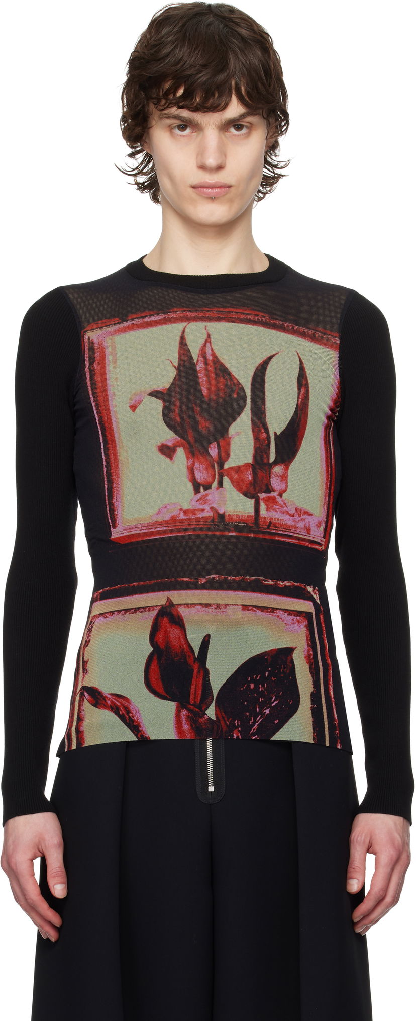 Pleteni pulover Jean Paul Gaultier Jean Paul Gaultier Flowers Cadres Long Sleeve T-Shirt Črna | 25/33-F-TO259-T579-002142