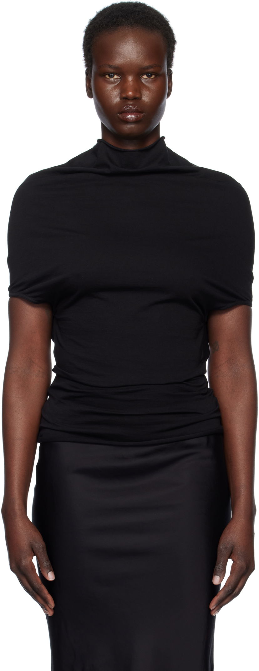 Obleke Rick Owens Rick Owens Hollywood Jersey Shroud T-Shirt Črna | RP01E7225 JA