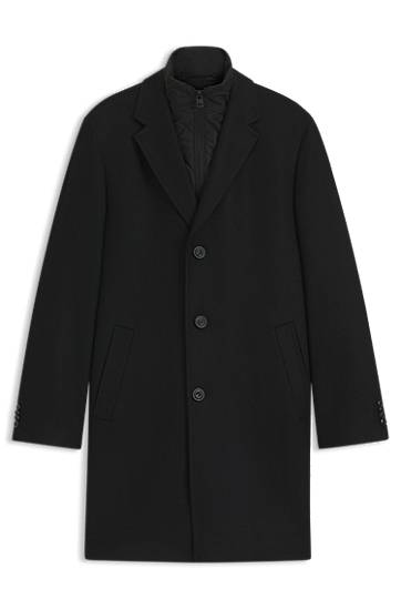 Plašči BOSS Single-breasted wool-blend coat with quilted inner vest Črna | 50546546, 0