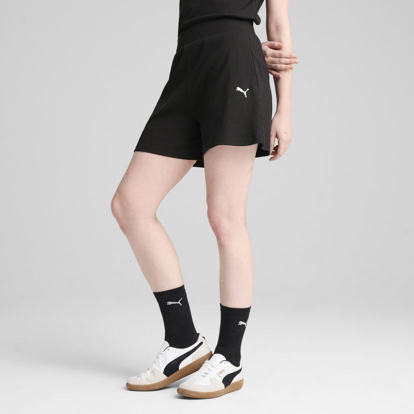 Kratke hlače Puma ESS Elevated 5" High-Waisted Ribbed Shorts Črna | 685026_01