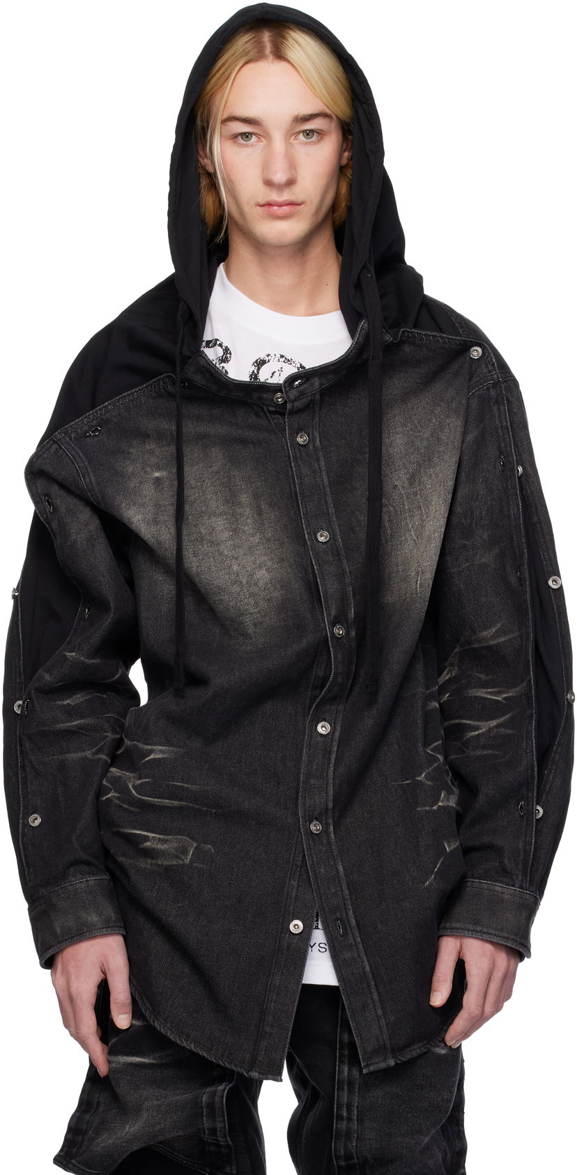 Srajce Y/PROJECT Insert Hood Denim Shirt Črna | 207SI005