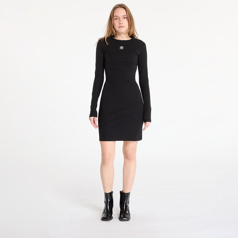 Obleke adidas Originals Essentials Rib Long Sleeve Dress Črna | IY9657
