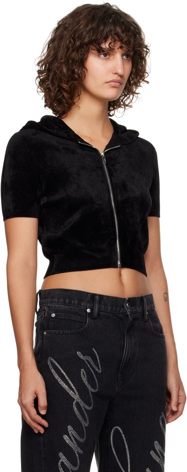 Pulover Alexander Wang Alexander Wang.t Cropped Velour Zip-Up Hoodie Črna | 4KC4243003, 1