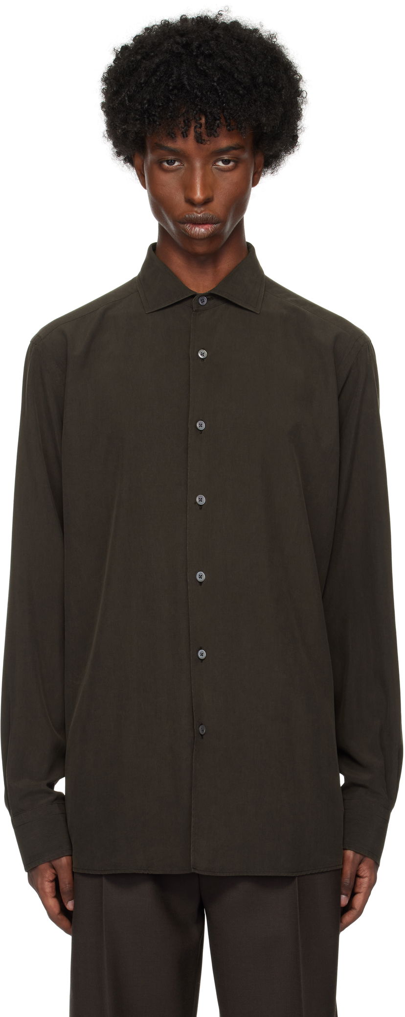 Srajce ZEGNA Silk Shirt Rjava | UEX42A8-SLF5