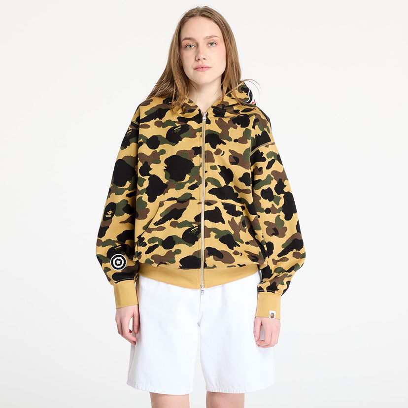 Pulover BAPE A BATHING APE 1st Camo Jacquard Shark Relaxed Fit Full Zip Hoodie Rumena | 001ZPL301304MYEL