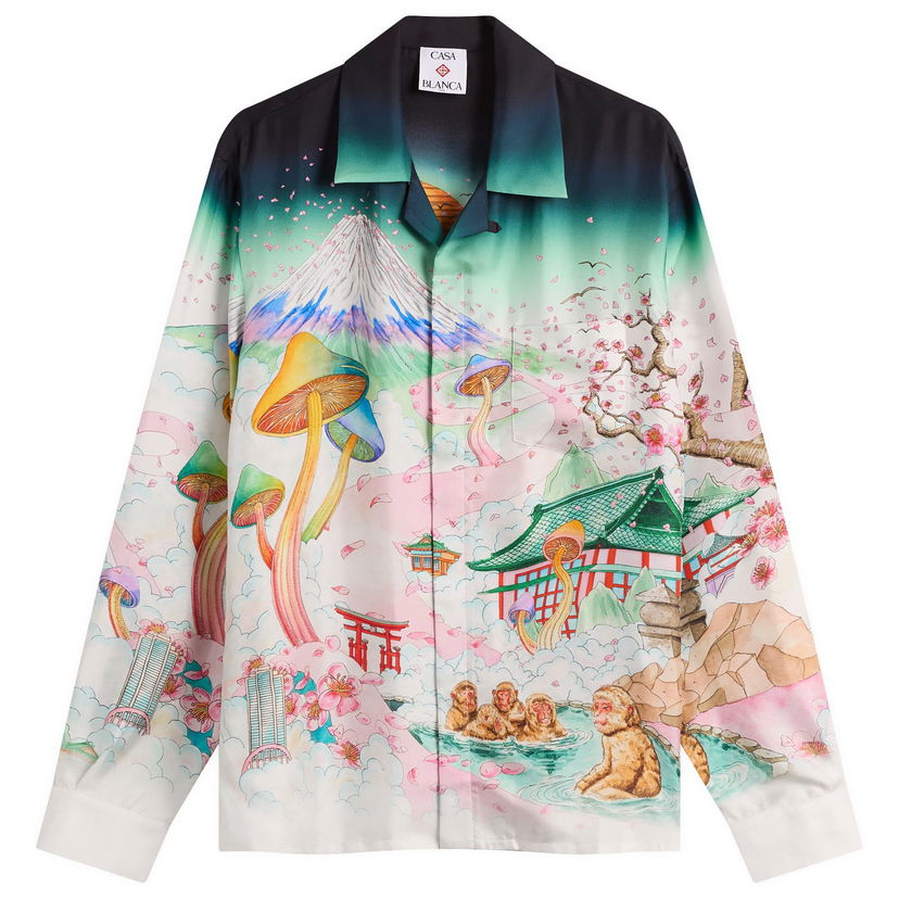 Srajce Casablanca Cuban Collar Long Sleeve Silk Twill Shirt, Size Large, Casablanca Večbarvna | U-AW25-SH-006-03