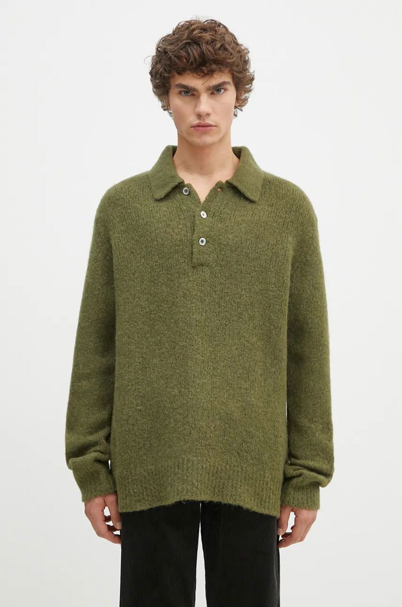Pleteni pulover NORSE PROJECTS Brushed Polo Sweater Zelena | N45.0614.8098