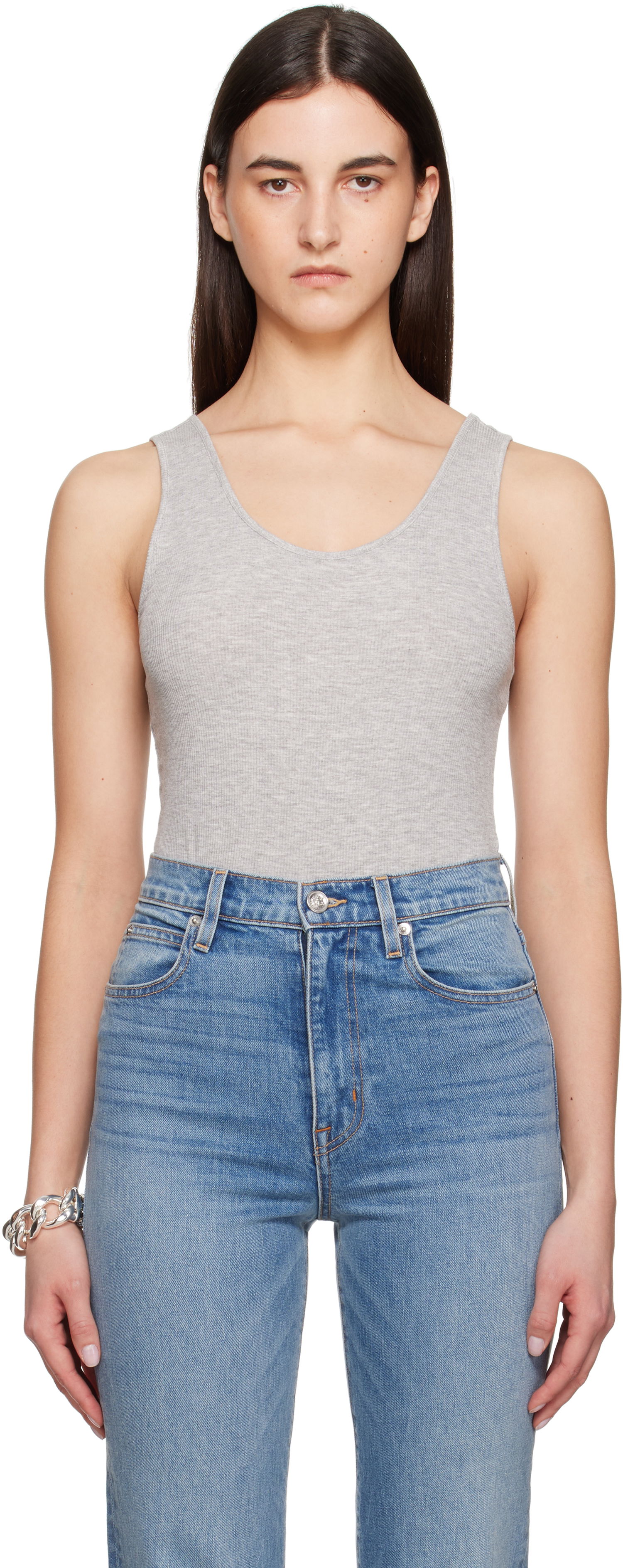 Majica brez rokavov Anine Bing Anine Bing Ginny Scoop Neck Sleeveless Bodysuit Siva | A-08-10672-GRM5, 0
