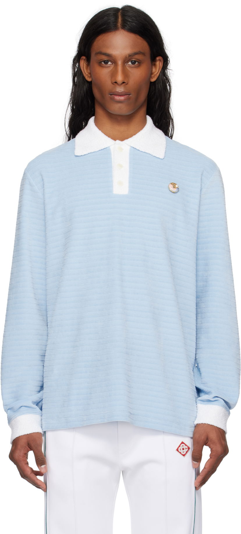 Polo majica Casablanca Casablanca Velour Stripe Polo Modra | MS25-JTP-339-01