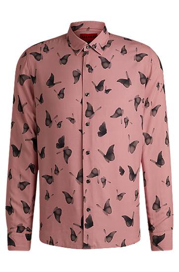Srajce BOSS Regular Fit Butterfly Print Poplin Shirt Roza | 50534247