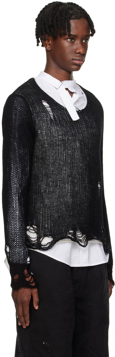 Pleteni pulover R13 R13 Layered Distressed Knit Sweater Črna | R13WY206-Y122B, 4