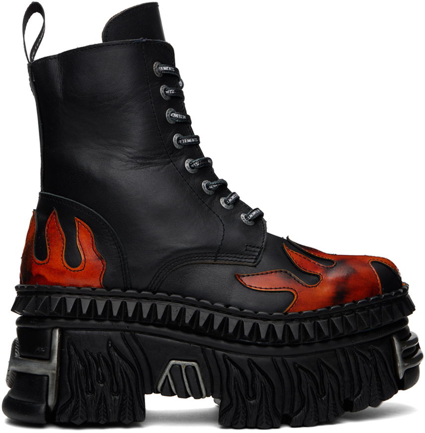 Oblačila VETEMENTS Black New Rock Edition Flame Combat Boots Črna | UE64BO120F, 0