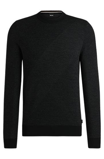 Pleteni pulover BOSS Virgin-Wool Sweater with Two-Tone Jacquard Pattern Črna | 50526845, 0