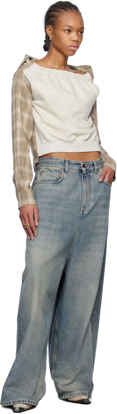 Pleteni pulover We11done We11done Check Panel Off-Shoulder Sweatshirt Bež | WD-BL0-25-153-W-BG, 3