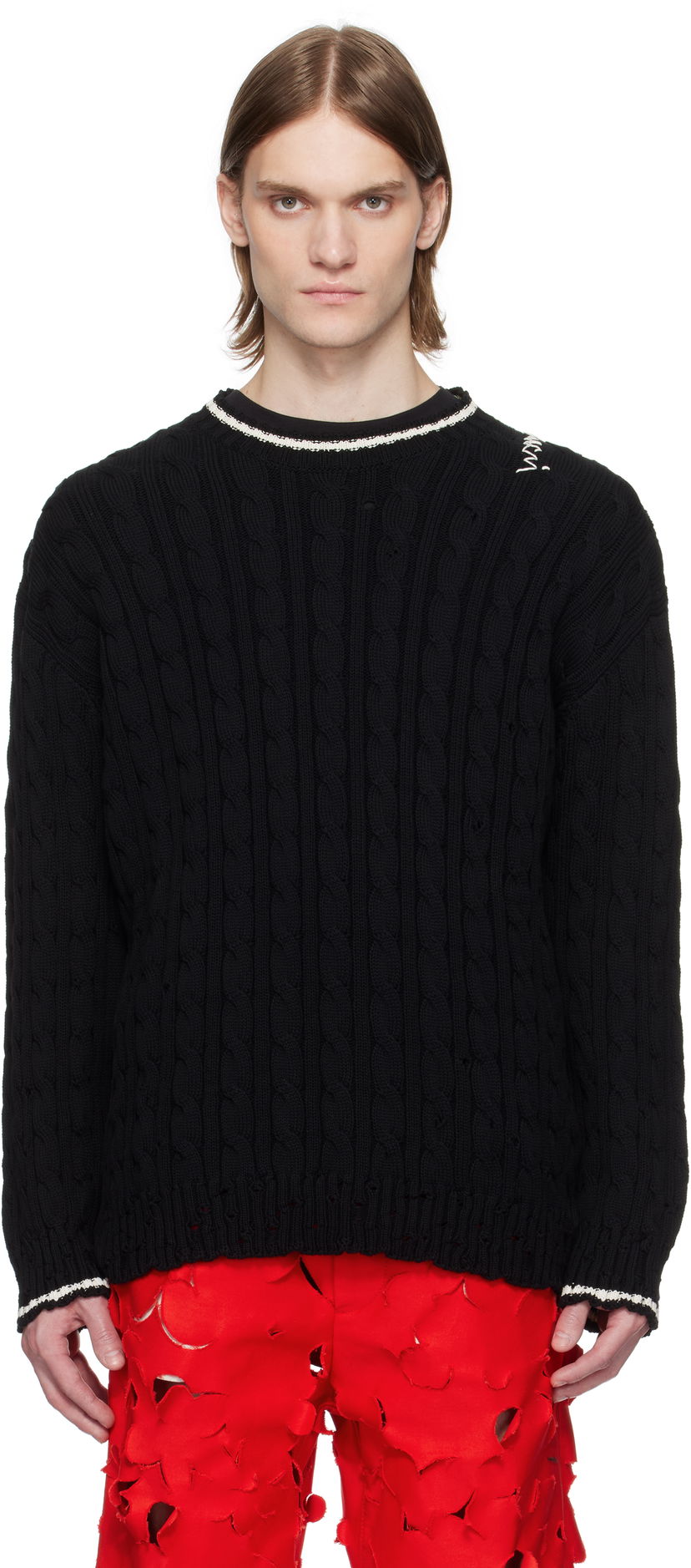 Pleteni pulover Marni Dishevelled Cable Cotton Gauge 5 Sweater Črna | GCMG0425Q0 UFC656