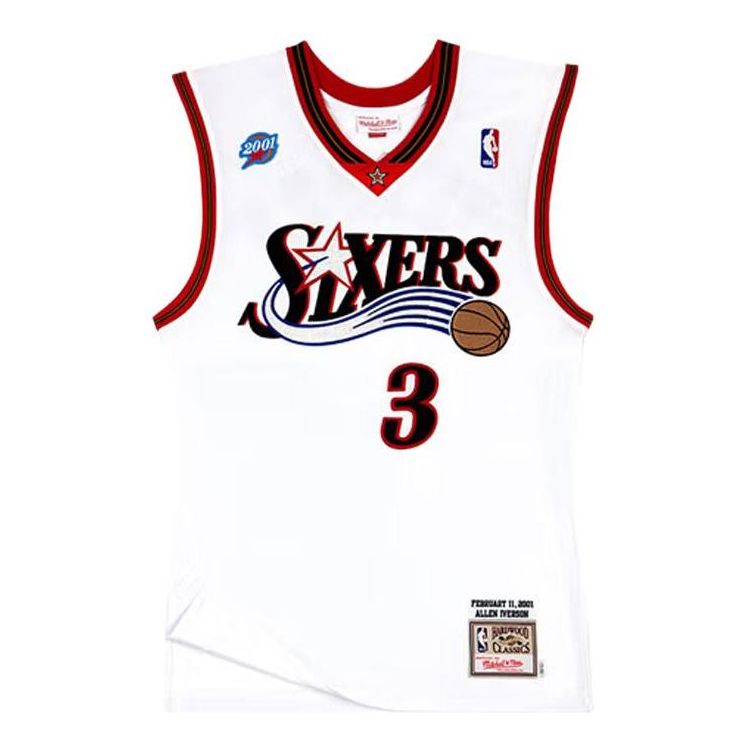 Dres Mitchell & Ness Mitchell & Ness NBA 76ers Basketball Jersey Bela | AJY4CP19163-P76WHIT01AIV