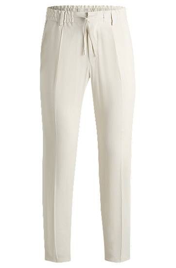 Hlače BOSS Tapered-Fit Linen-Blend Trousers Bež | 50540733