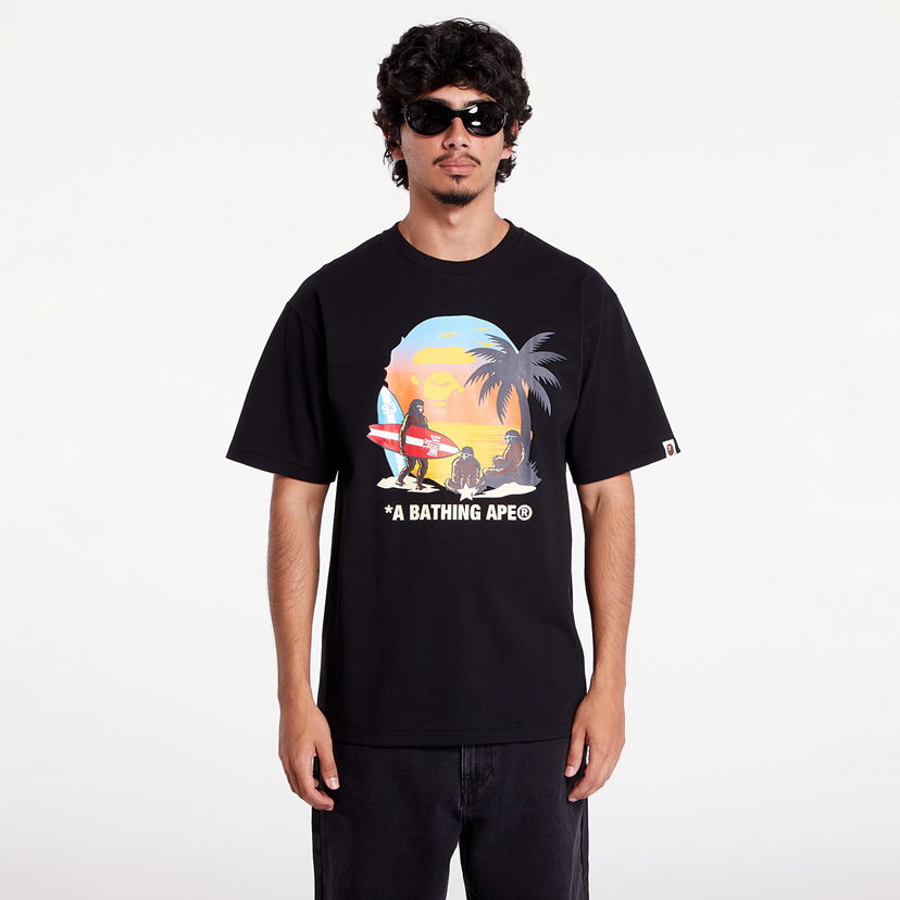 Majica BAPE A BATHING APE Sunset Beach Ape Head Tee M Black Črna | 001TEK701003F BLK