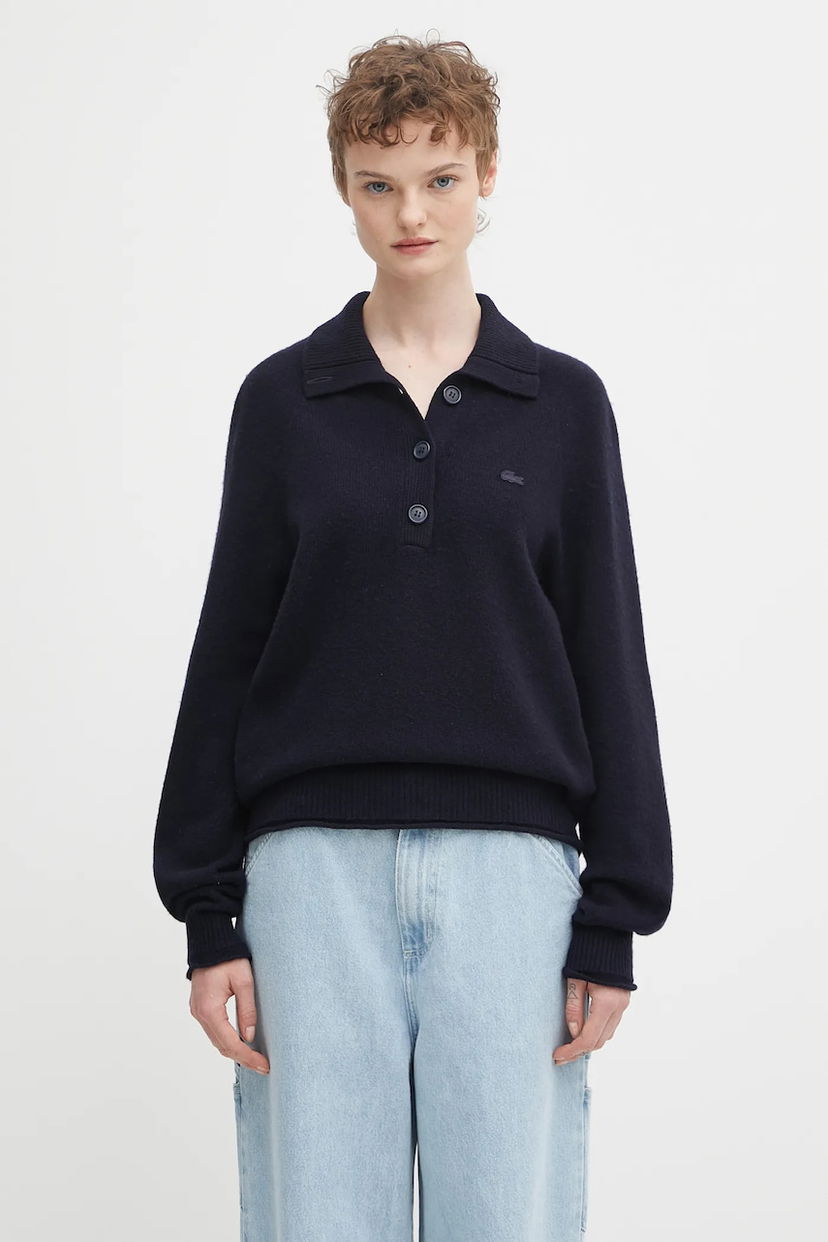 Pleteni pulover Lacoste Lacoste Wool Polo Sweater Mornarica | AF4010