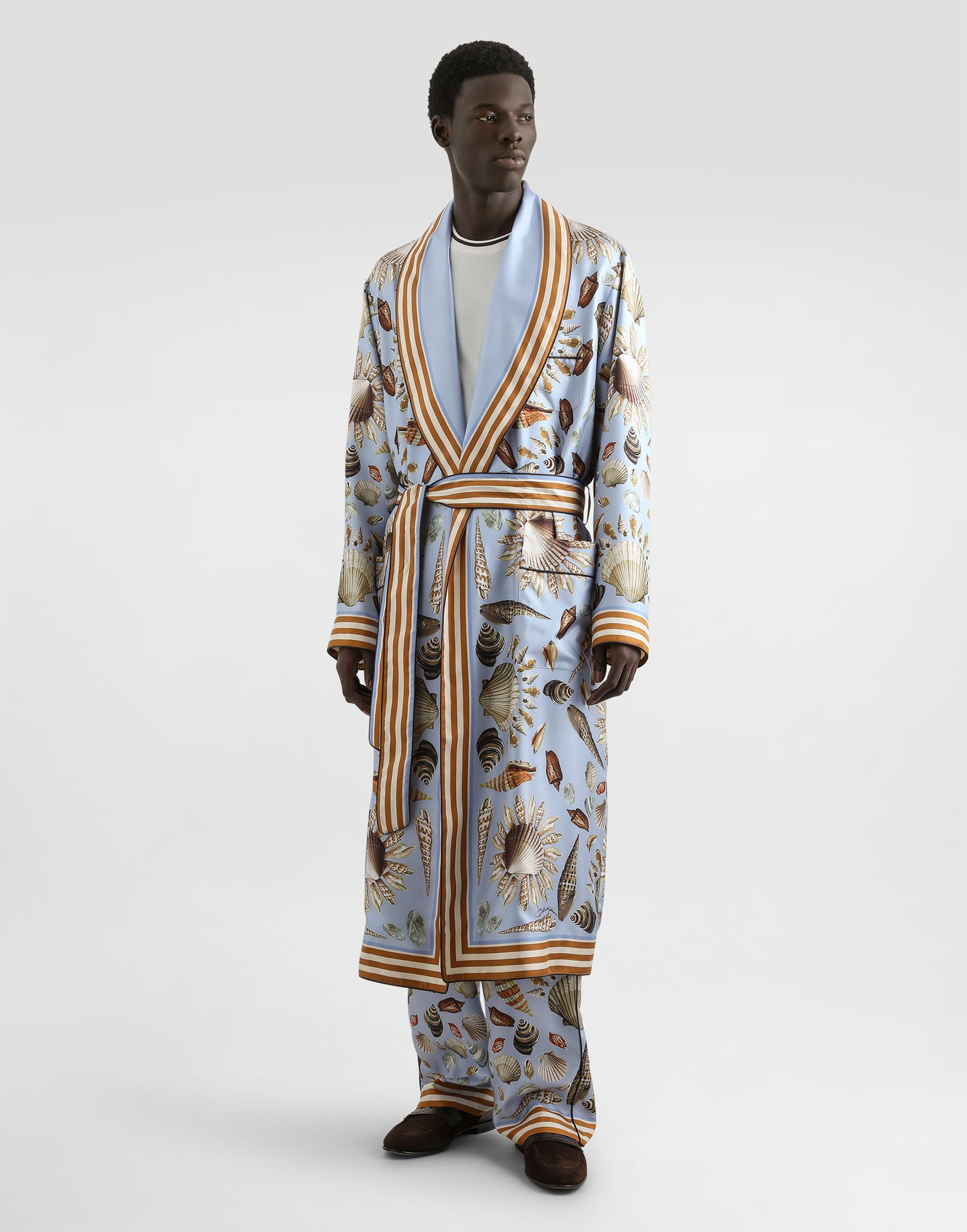Pižame Dolce & Gabbana Dolce & Gabbana Silk Twill Shell-Print Robe Modra | G031TTHI1ZBHC5PK, 1