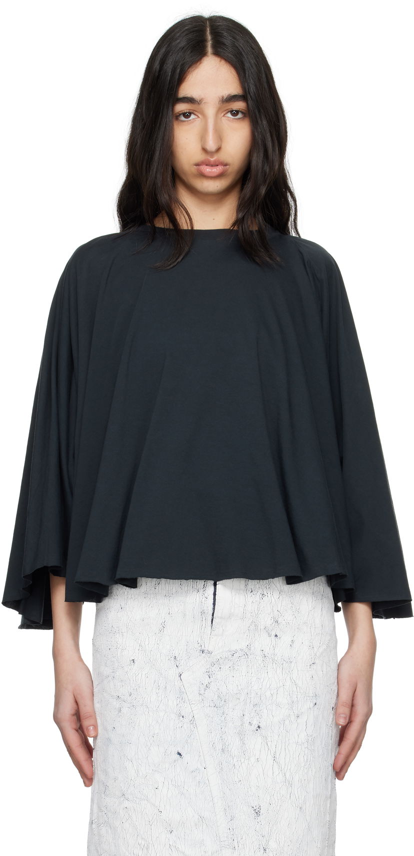 Pleteni pulover Maison Margiela MM6 Maison Margiela Jersey Batwing Top Črna | S62NH0038 M20115